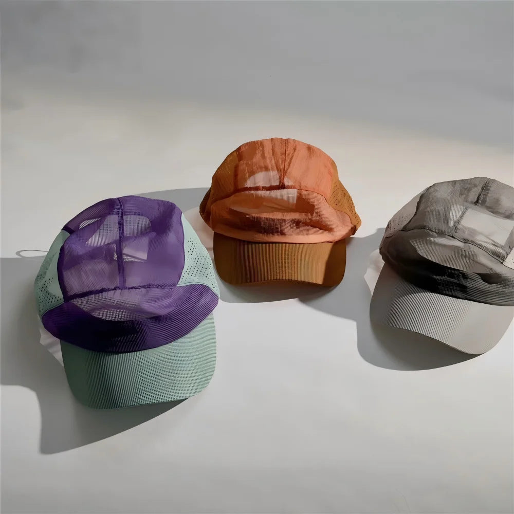 Summer Thin Color Block Mesh Peaked Hat Lightweight Quick Dry Breathable Baseball Cap