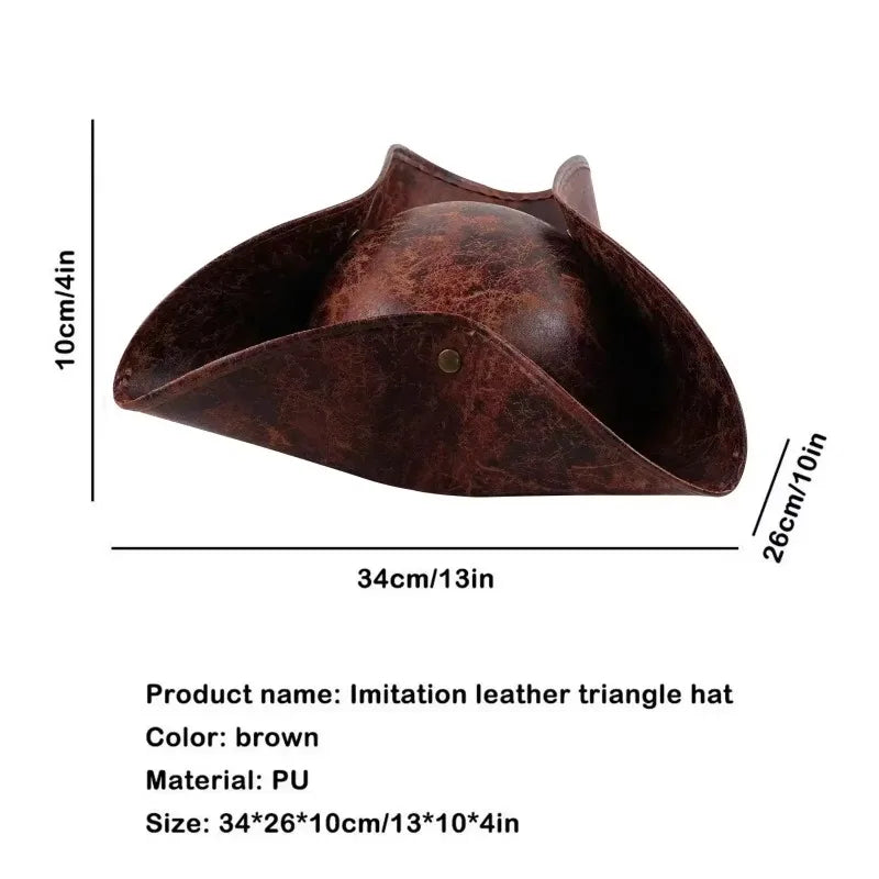 Faux Leather Pirate Hat Brown Captain Hat Vintage Button Masquerade Party Cosplay