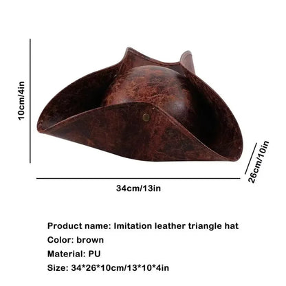 Faux Leather Pirate Hat Brown Captain Hat Vintage Button Masquerade Party Cosplay