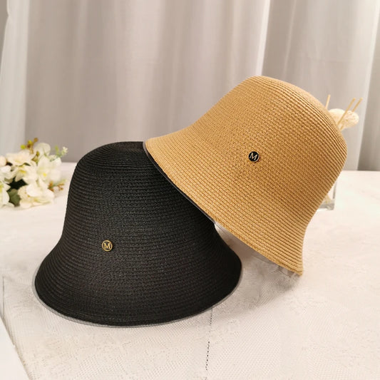 Women's Straw Bucket Hat - Minimalist Solid Color