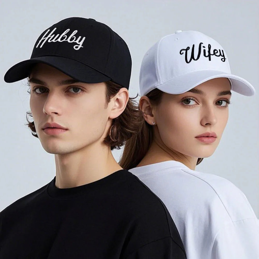 Embroidered Wifey & Hubby Hat Soft Cotton