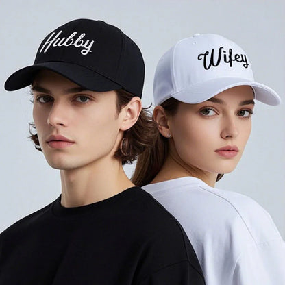 Embroidered Wifey & Hubby Hat Soft Cotton