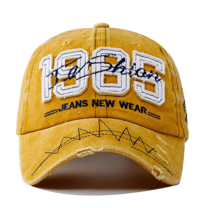 1985 Embroidery Ripped Baseball Cap Washed Distressed Patch Adjustable