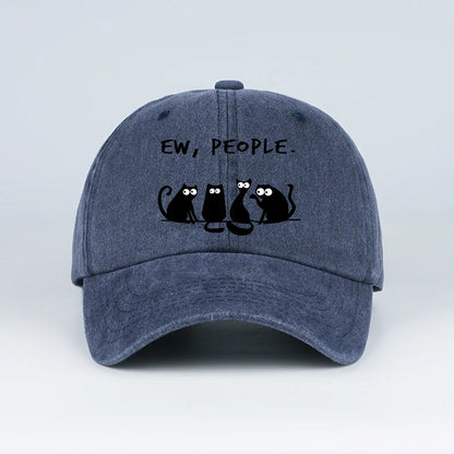 Fun “Ew, People” Cat-Print Washed Baseball Cap