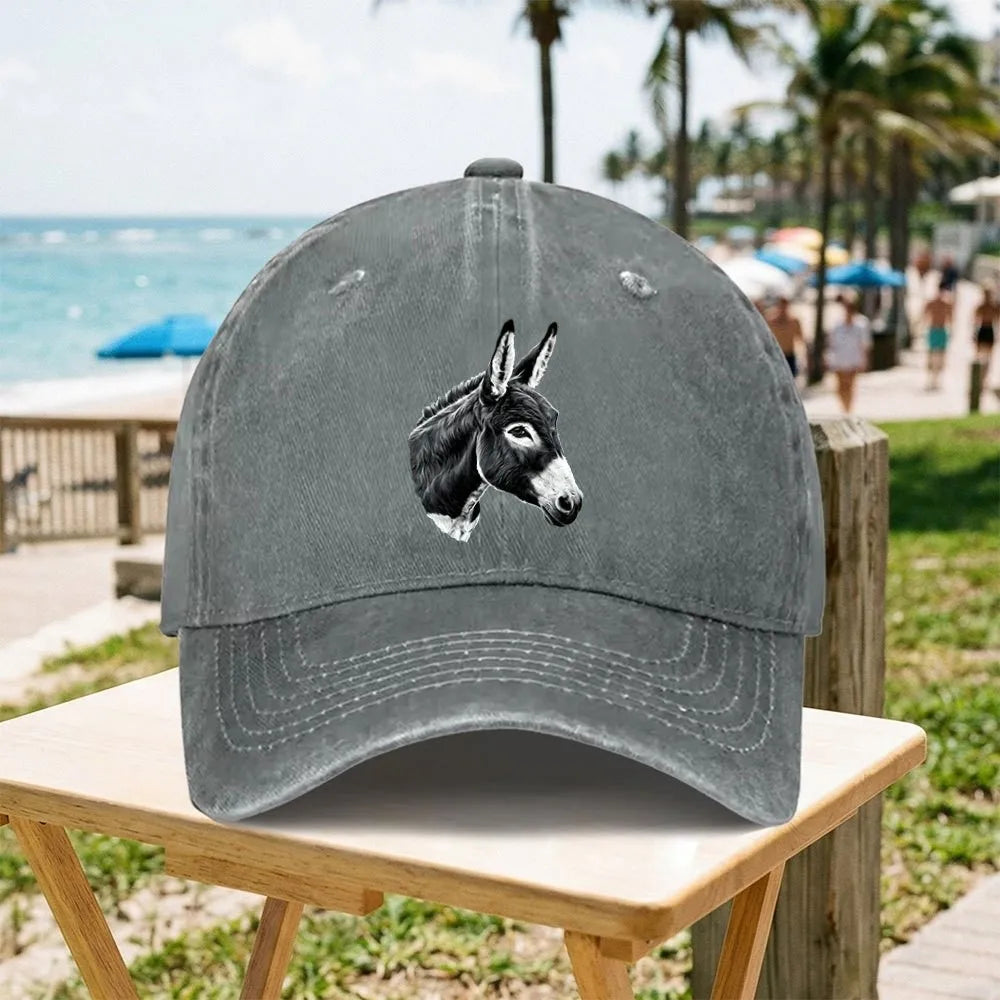Donkey Head Pattern Vintage Washed Baseball Cap Unisex Adjustable All Season Casual Outdoor Hat