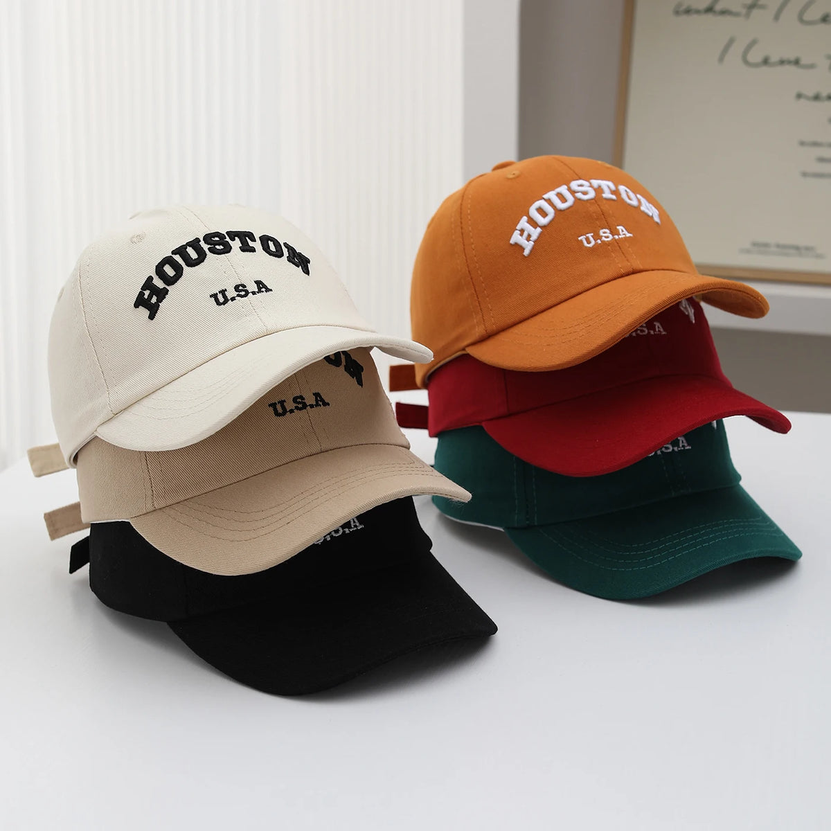 Retro Street Style Arched Letter Embroidery HOUSTON Baseball Cap Suitable For Outdoor Sun Protection