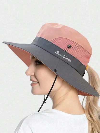 Women's Wide Brim Ponytail Sun Hat Sunshade Outdoor