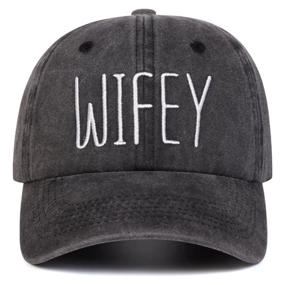 Unisex Hubby Wifey Letter Embroidery Washed Baseball Cap Spring Autumn