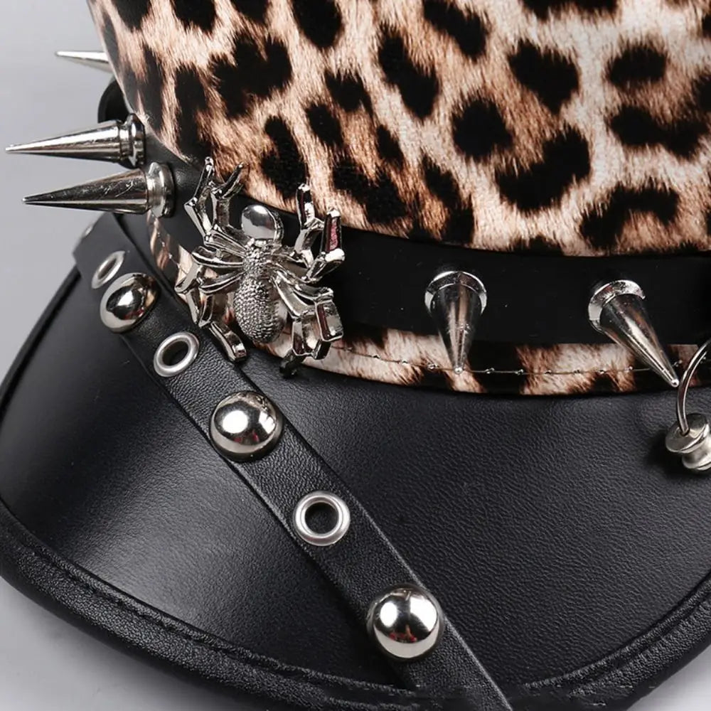 Retro Hip-Hop Rivet Leopard Hat Punk Harajuku Y2k Beret Hat