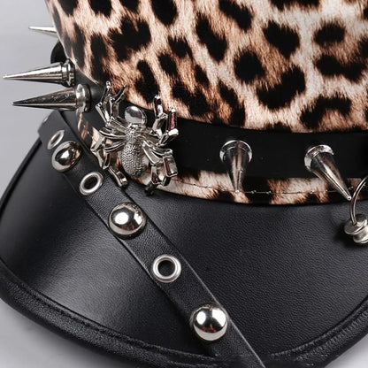 Retro Hip-Hop Rivet Leopard Hat Punk Harajuku Y2k Beret Hat