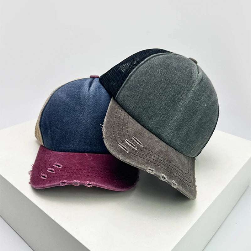 New Unisex Color Block Broken Style Baseball Hats