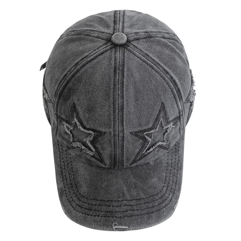 New Women's Five Pointed Star Design Washed Cotton Baseball Cap