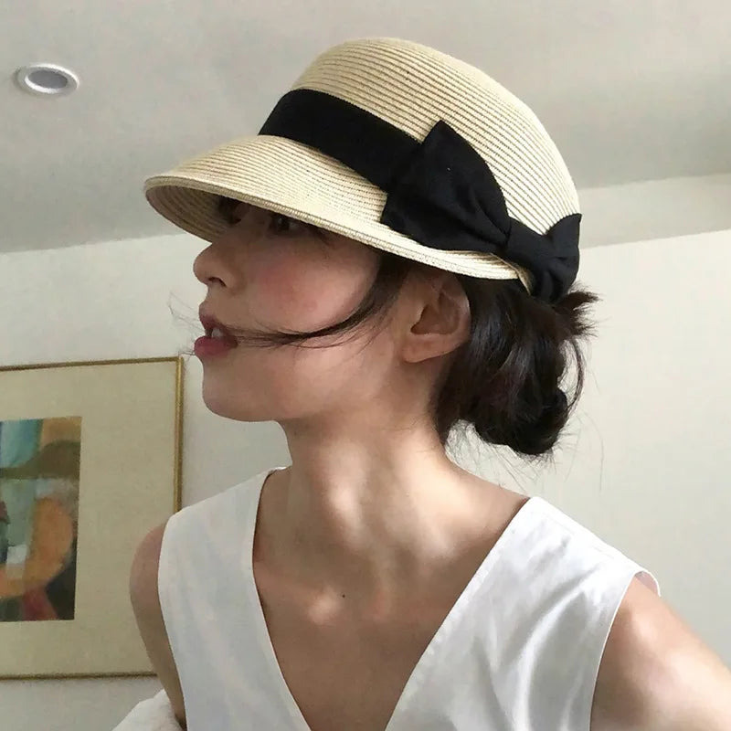 Bow Shaped Dome Grass Woven Duckbill Hat