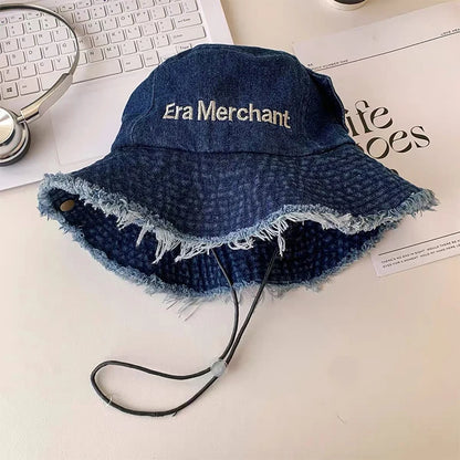 Spring Summer Wide Brimmed Washed Denim Fisherman Hat