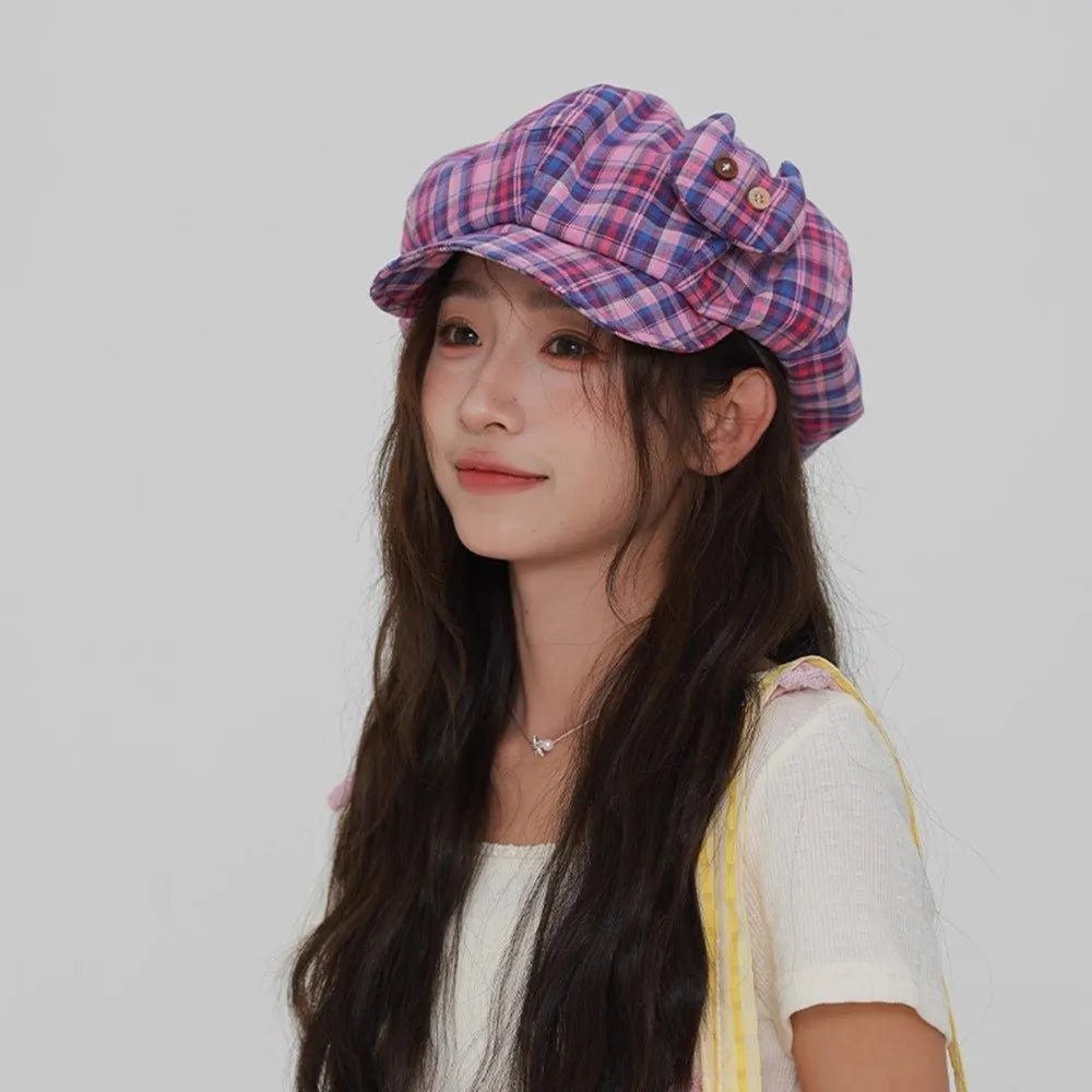 Retro Korean Style Japanese Button Hat Short Brim