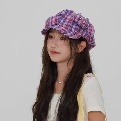 Retro Korean Style Japanese Button Hat Short Brim