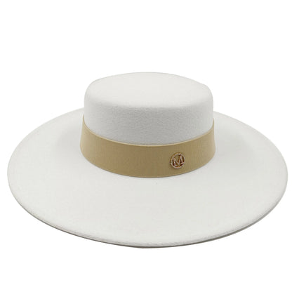 New Oversized Edge Flat Top Hat Retro French Felt Hat
