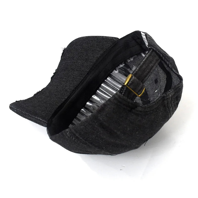 "Never Give Up" Embroidered Denim Baseball Cap