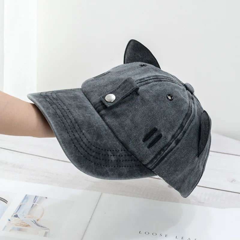 Cat Ears Sunglasses Baseball Cap Y2K Cotton Washed Women And Men