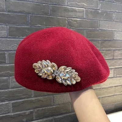 Autumn And Winter New Water Diamond Knitted Duck Tongue Hat