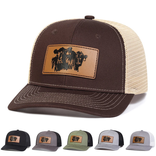 Unisex Brown Bull Head Leather Label Baseball Net Caps Spring and Summer