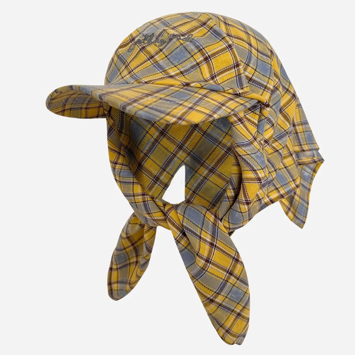 Vintage Plaid Strap Headscarf Hat Sunscreen Baseball Cap
