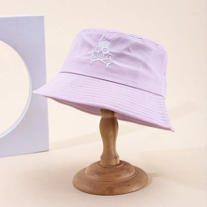 Summer Solid Bucket Hat For Women Embroidery Skull Breathable