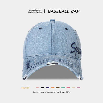 American Vintage Distressed Ripped Denim Baseball Cap