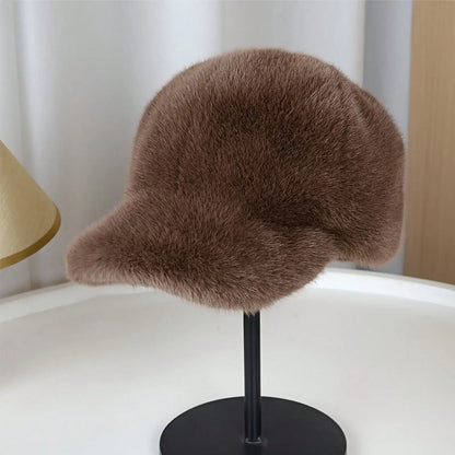 Women's Plush Faux Fur Baseball Cap