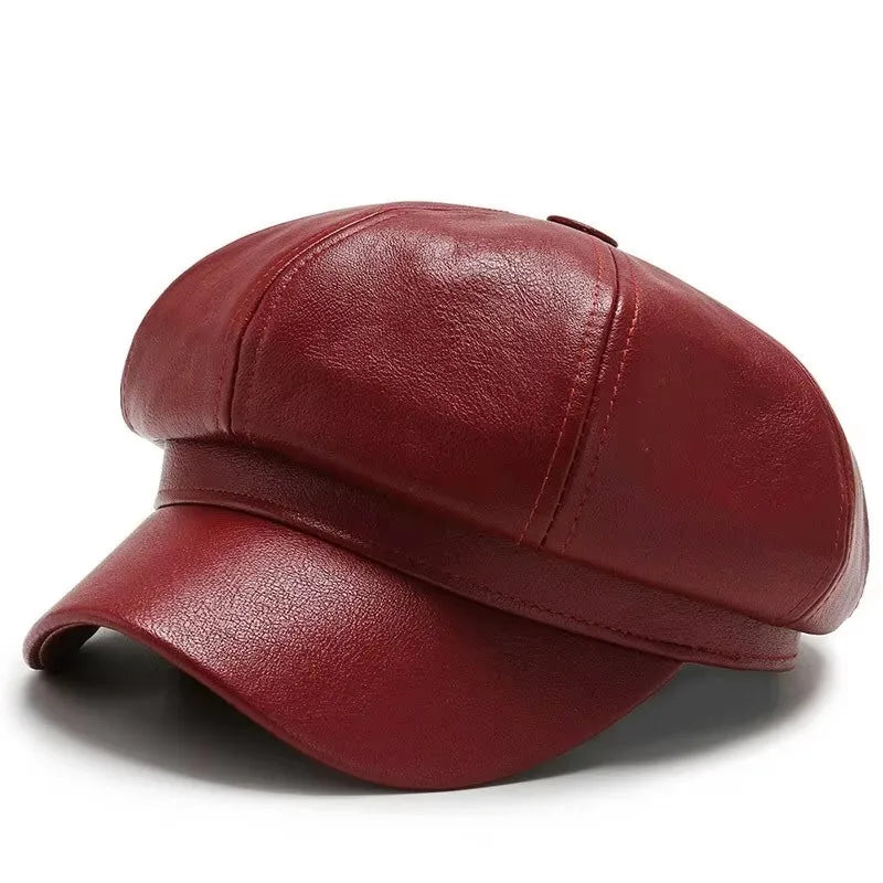 Autumn And Winter Leather Octagonal Hat Women's