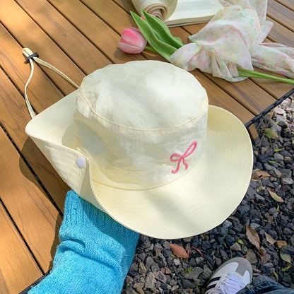 Bow Embroidery Women Quick Dry Bucket Hat Summer