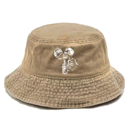 Skull Drunk Bucket Hat Distressed Hats Cap Washed Men Retro Outdoor Summer