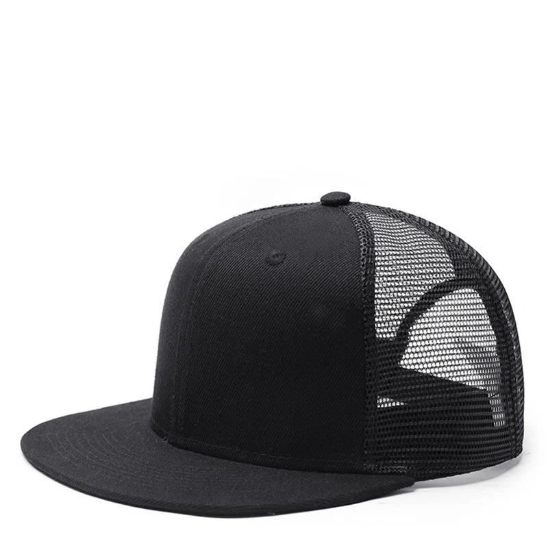 Adult Solid Color Flat Brim Mesh Snapback Cap