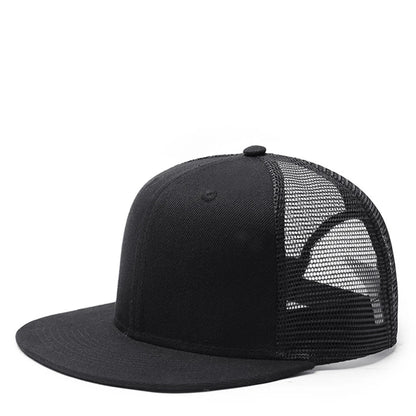 Adult Solid Color Flat Brim Mesh Snapback Cap