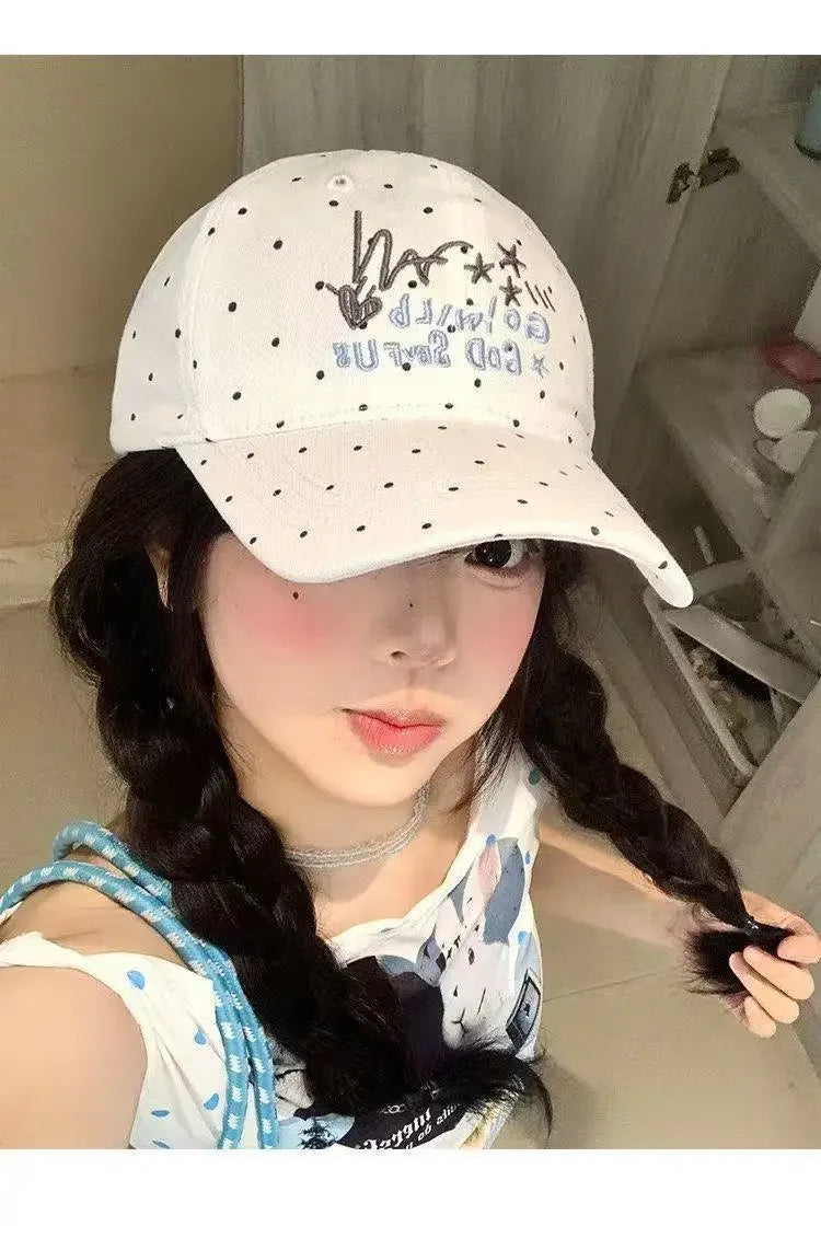Outdoor Travel Polka Dot Letter Embroidery Baseball Cap Wide Brim Shows a Small Face Versatile Sports Deep Top Cap