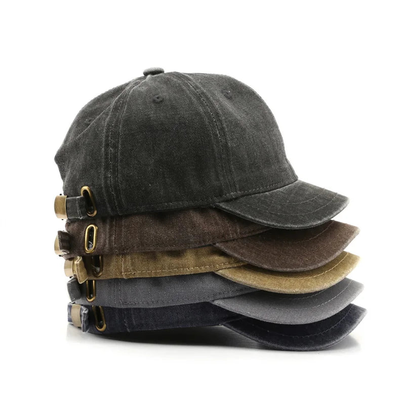 Retro Short Brim Baseball Cap Solid Color Adjustable Cotton Peaked Cap For Men Women Summer Casual Sun Hats