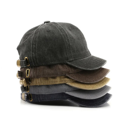 Retro Short Brim Baseball Cap Solid Color Adjustable Cotton Peaked Cap For Men Women Summer Casual Sun Hats