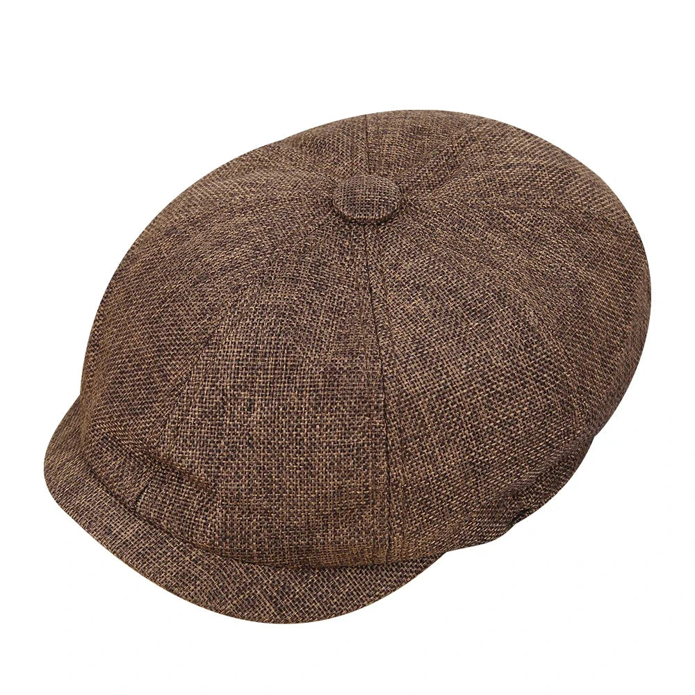 Men Retro Beret British Hats Wool Blend Vintage Herringbone Tweed Men