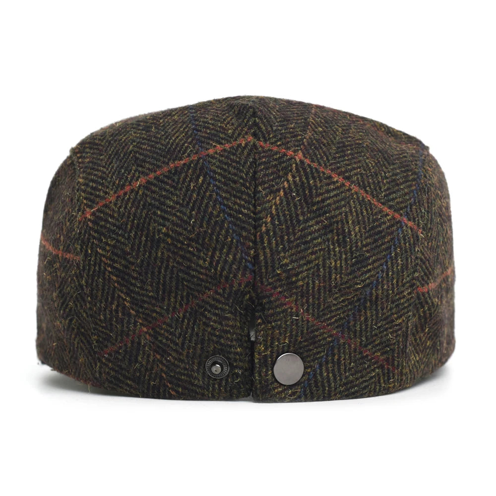Newsboy Cap Men Winter Thick Warm Vintage Herringbone Casual Stripe Berets Flat Hat