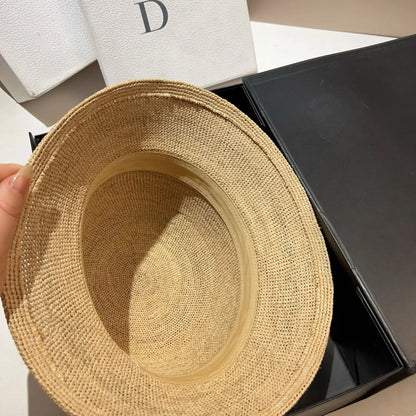New Designer Raffia Straw Bucket Hat Women Beach Hat Female Korean Travel Sun Protection Breathable Fisherman Hat