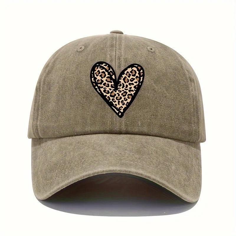 Valentine's Day Leopard Print Heart Print Retro Lightweight Washable Baseball Cap Women's