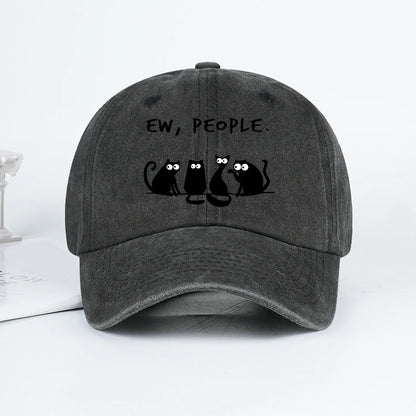 Fun “Ew, People” Cat-Print Washed Baseball Cap