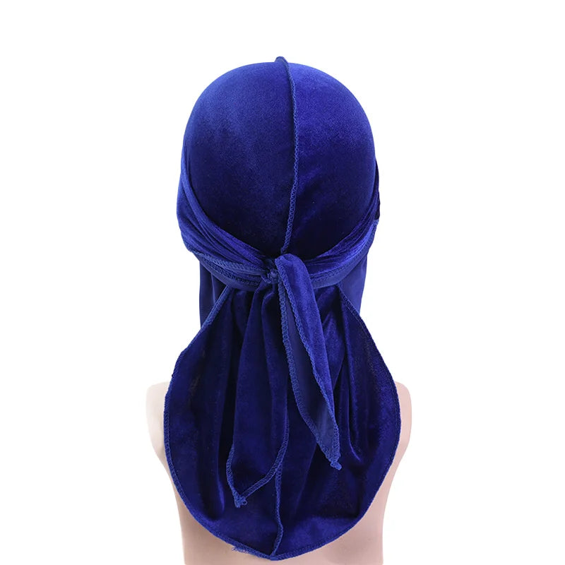New Unisex Velvet Durags Bandana Turban Hat Men Women Breathable Long Tail