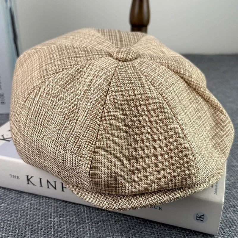 Summer Beret Homme Flax Newsboy Caps Breathable Octagonal Hat