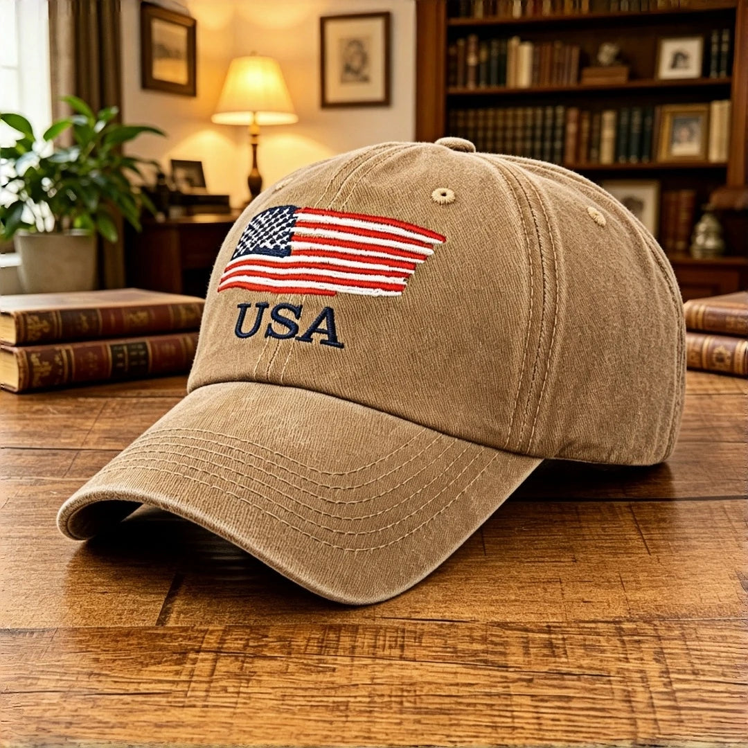 Vintage Washed Cotton USA American Flag Embroidered Baseball Cap