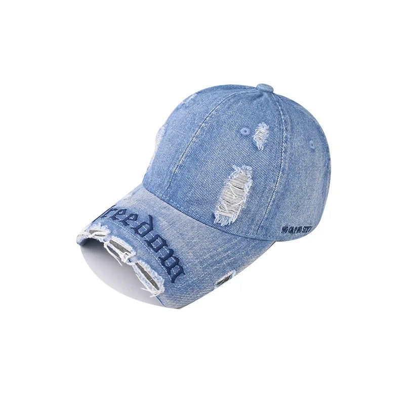 Fashion Denim Baseball Cap Distressed Vintage Cotton