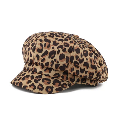 Retro Spot Leopard Print Octagonal Hat Polyester Y2K Women Beret