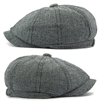 Twill Flat Cap For Men Women Herringbone Newsboy Caps British Style Octagonal Hat