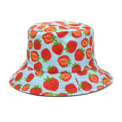 Reversible Strawberry Fruit Print Bucket Hats Women Men Summer