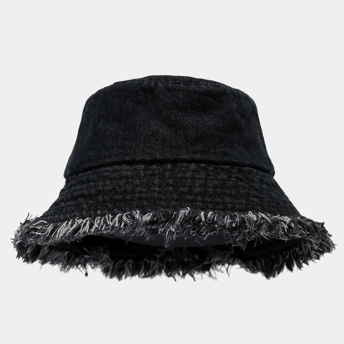 Unisex Trendy Autumn Solid Tassel Edge Washed Denim Summer Bucket Hat For Women